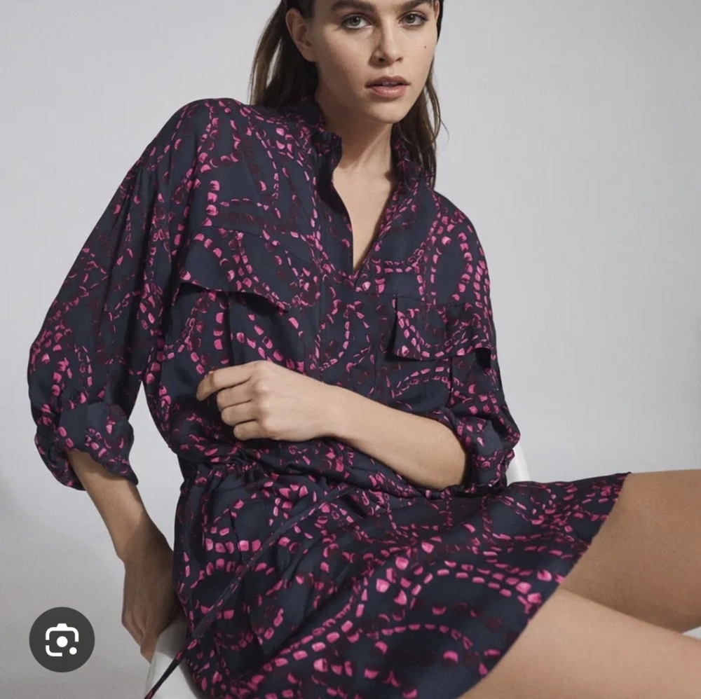 Reiss Black and Pink Floral Dress Nila
